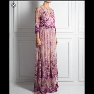 David Meister Pink Lavender Floral Sleeve Gown